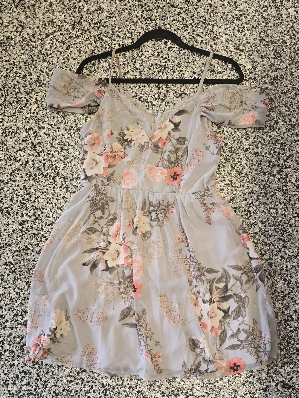 Lulu's Light Blue Floral Off-Shoulder Mini Dress
